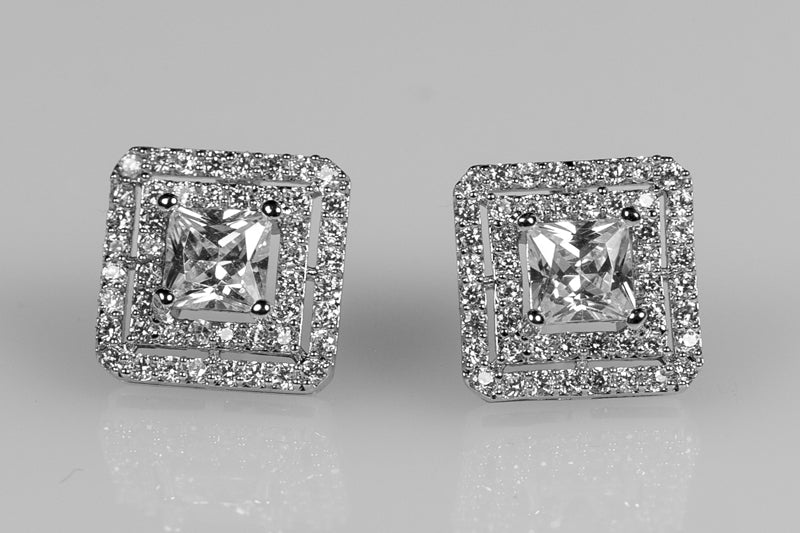Darice Princess Cut CZ Halo Stud Earrings