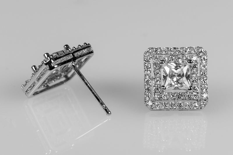 Darice Princess Cut CZ Halo Stud Earrings