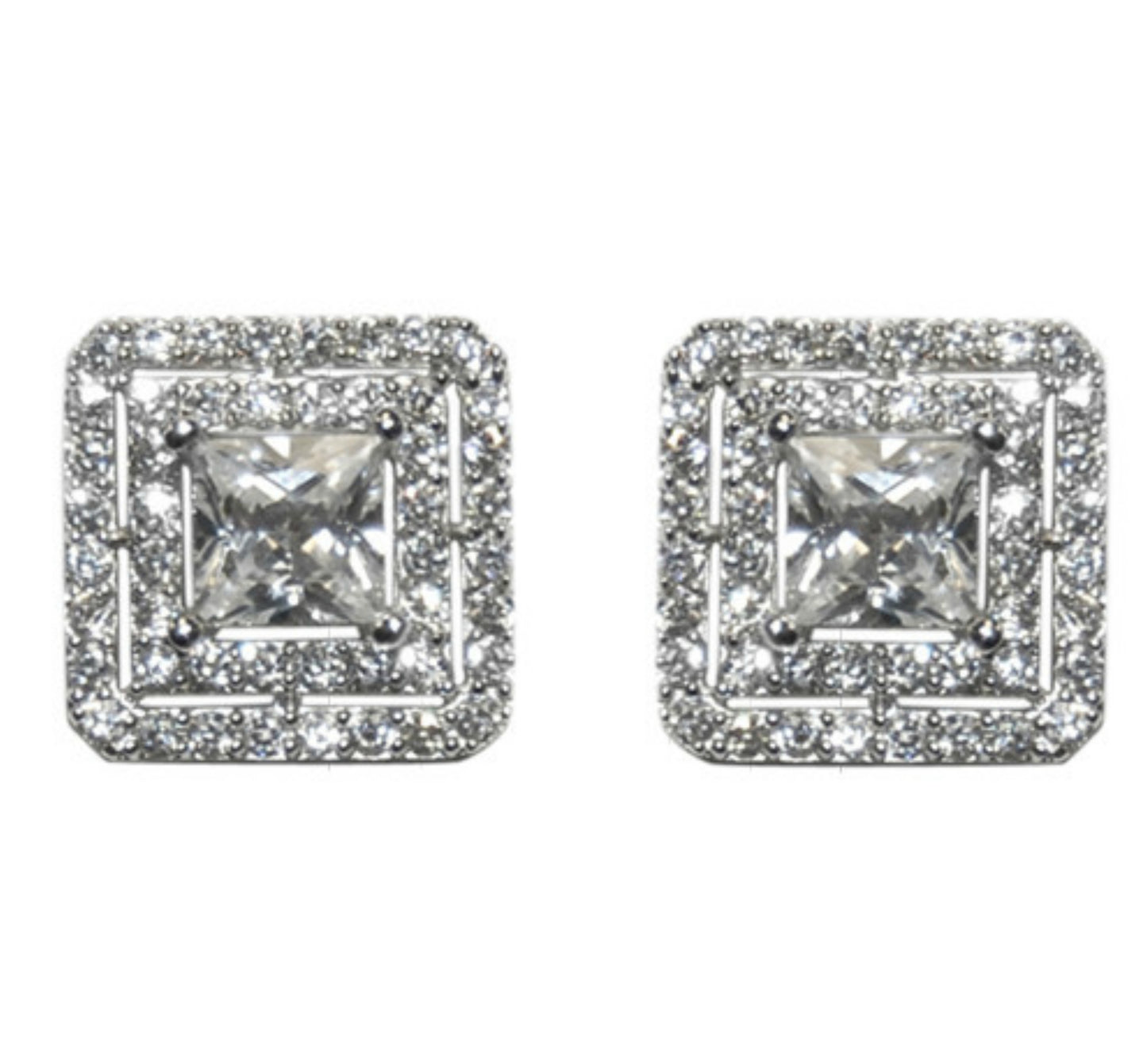 Darice Princess Cut CZ Halo Stud Earrings