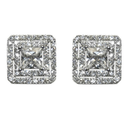 Darice Princess Cut CZ Halo Stud Earrings