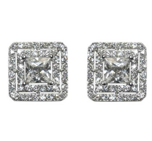 Darice Princess Cut CZ Halo Stud Earrings