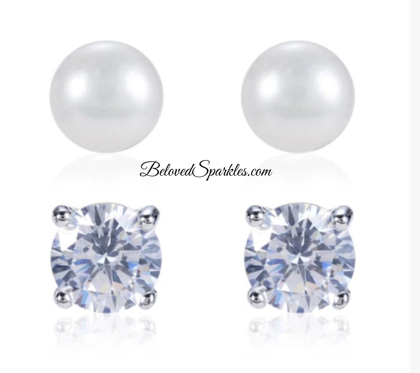 Julia 6mm Round Cut Stud and 7.2mm White Pearl Stud Earrings
