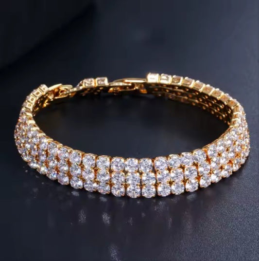 Kim Three Rows Round CZ Gold Tennis Bracelet | 7.25 in