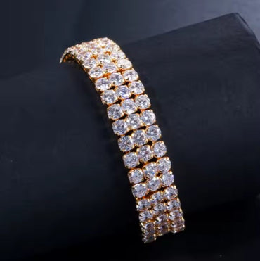 Kim Three Rows Round CZ Gold Tennis Bracelet | 7.25 in