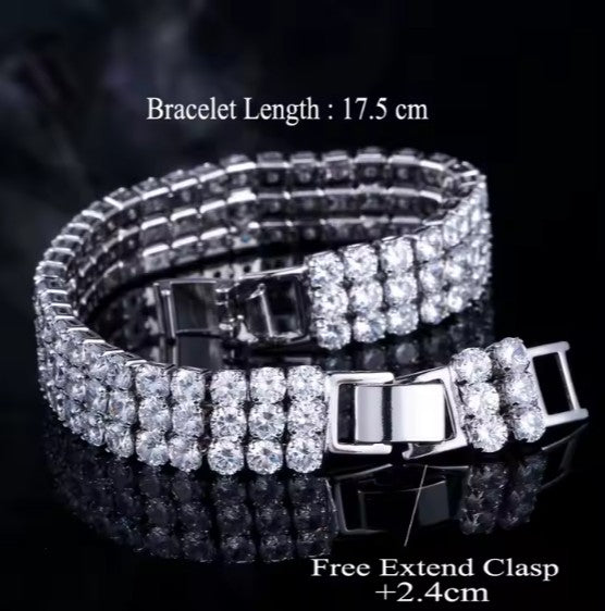 Kim Three Rows Round CZ Silver Tennis Bracelet | 7.25 in