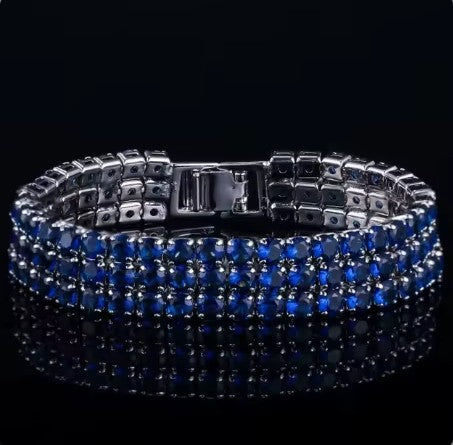 Kim Three Rows Round CZ Gold Tennis Bracelet | 7.25 in