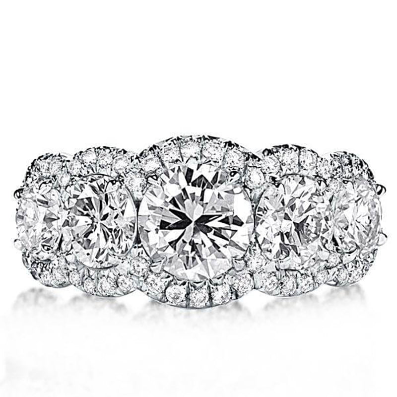 Shannon 9mm Round Cut Five Stones Halo Ring |  2.75ct | 8ct | 925 Sterling Silver