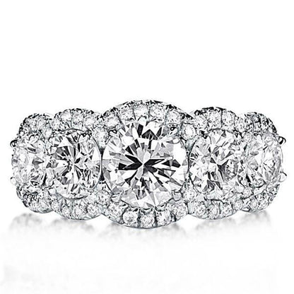 Shannon 9mm Round Cut Five Stones Halo Ring |  2.75ct | 8ct | 925 Sterling Silver