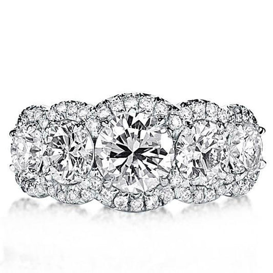 Shannon 9mm Round Cut Five Stones Halo Ring |  2.75ct | 8ct | 925 Sterling Silver