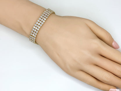 Kim Three Rows Round CZ Gold Tennis Bracelet | 7.25 in