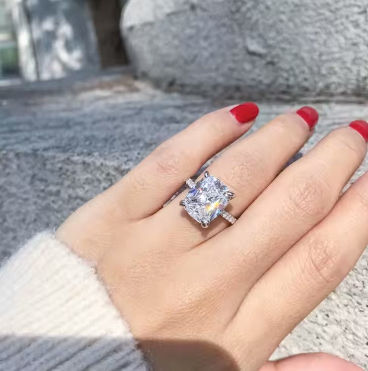 Berlinda 12x10m Cushion CZ Engagement Ring | 6.8ct | 925 Sterling Silver