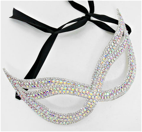 Ondrea Exquisite Double Cat Eye Masquerade Mask | AB Crystal | Silver