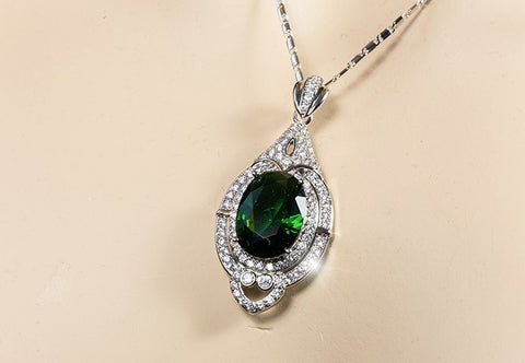 Adela Art Deco Emerald Green Pendant | 27ct