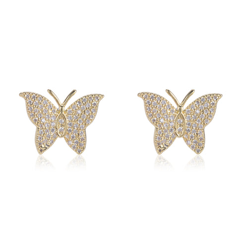Amber Pave CZ Butterfly Stud Earrings