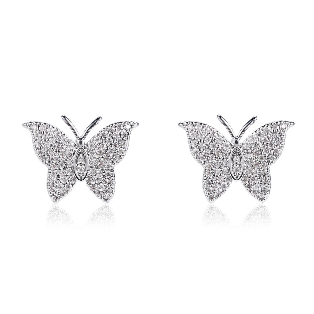 Amber Pave CZ Butterfly Stud Earrings