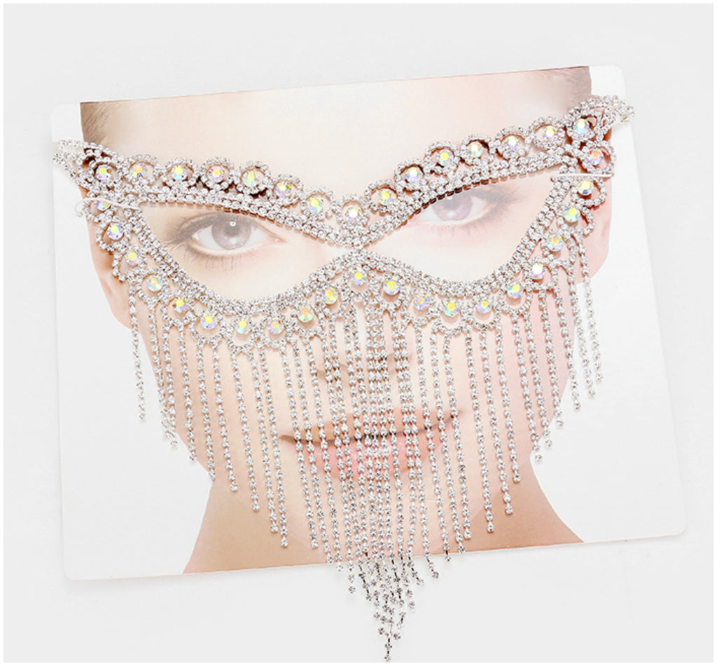 Dalice Fringe Crystal Masquerade Mask | Silver | Crystal