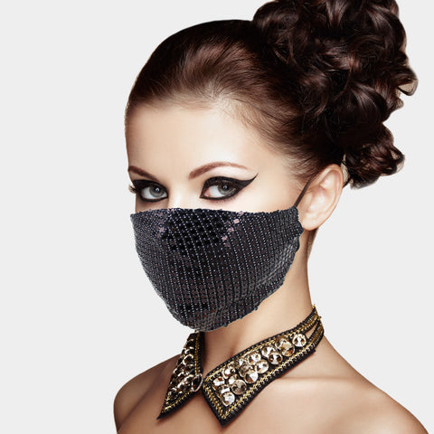 Lia Black Metallic Embellished Fashion Mask