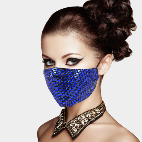 Lia Blue Metallic Embellished Fashion Mask