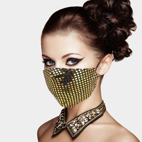 Lia Gold Metallic Embellished Fashion Mask