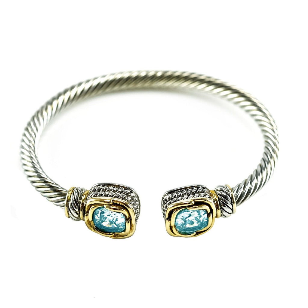 Mariquita Aqua Cushion Crystal Cable Open Bracelet - Beloved Sparkles