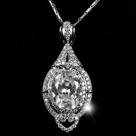 Adela Vintage Art Deco Clear Diamond Pendant Necklace | 27 Carat | Cub ...