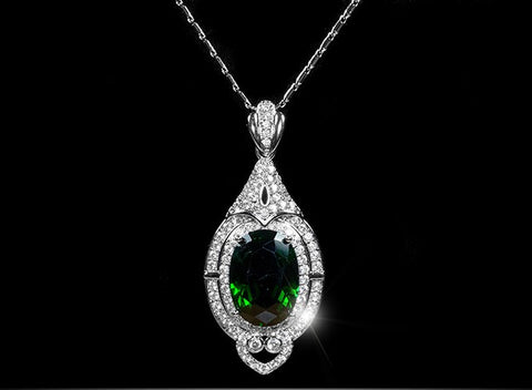 Adela Art Deco Emerald Green Pendant | 27ct