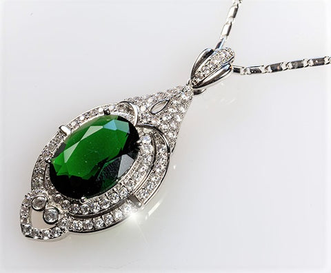 Adela Art Deco Emerald Green Pendant | 27ct