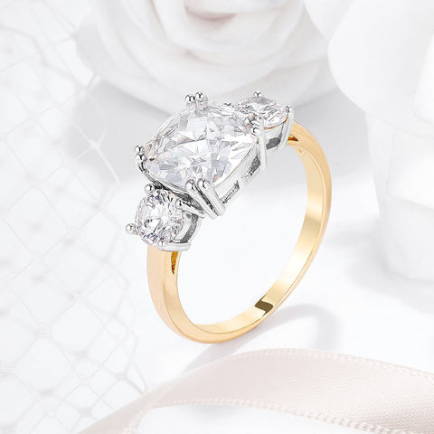 Addy Cushion CZ Three Stone Engagement Ring | 3.7ct | 18k Gold