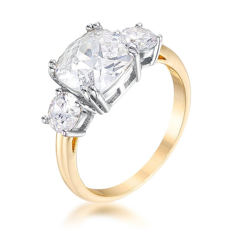 Addy Cushion CZ Three Stone Engagement Ring | 3.7ct | 18k Gold