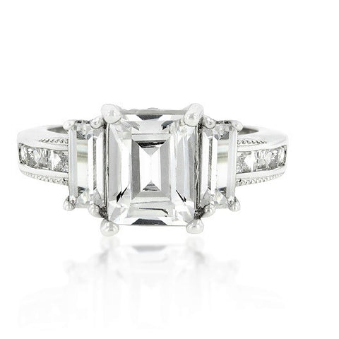 Alina Emerald CZ Three Stone Engagement Ring | 6ct
