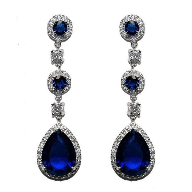 Amberly Sapphire Dangle Chandelier Earrings | 57mm