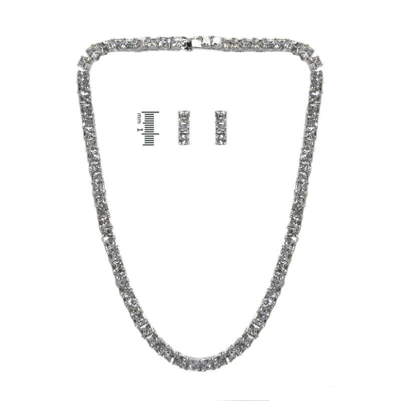 Anissa CZ Princess Cut Tennis Necklace Set