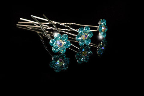 Stella-1 Aqua Blue Flower Hair Stick Pin | Rhinestone - Beloved Sparkles
 - 2