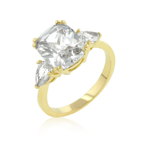 Aurora Radiant CZ Three Stone Engagement Ring | 7.5ct | 18k Gold