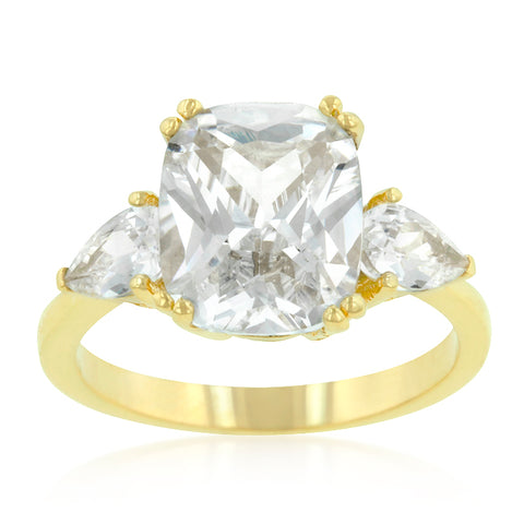 Aurora Radiant CZ Three Stone Engagement Ring | 7.5ct | 18k Gold