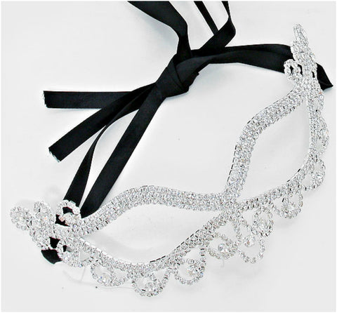 Bahati Swirl Filigree Cat Eye Masquerade Mask | Silver | Crystal