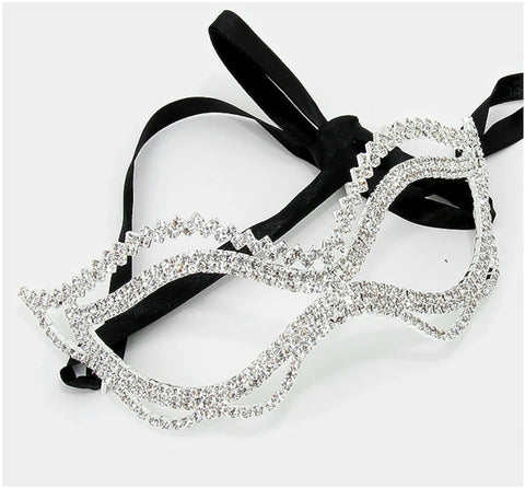 Jessie Wavy Passion Masquerade Mask | Crystal | Silver