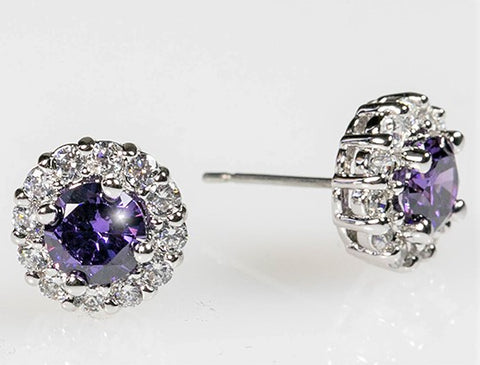 Belle Amethyst Round  Halo Stud Earrings | 2ct