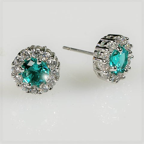 Belle Aqua Blue Halo Stud Earrings | 2ct