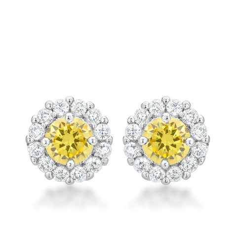 Belle Canary Yellow Halo Stud Earrings | 2ct