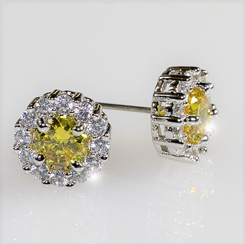 Belle Canary Yellow Halo Stud Earrings | 2ct