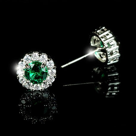 Belle Emerald Green Halo Stud Earrings | 2ct
