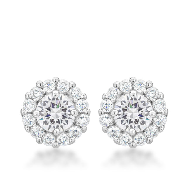 Belle Clear Round Halo Stud Earrings | 2ct