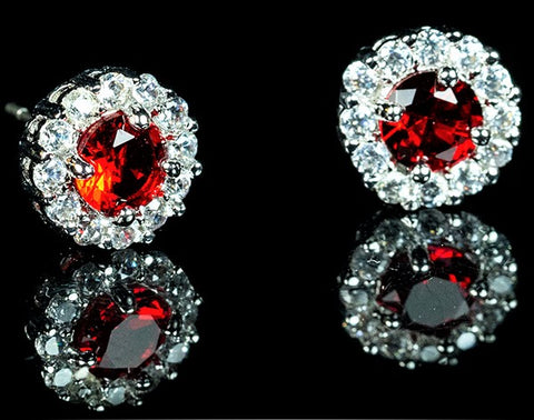 Belle Ruby Red Halo Stud Earrings | 2ct