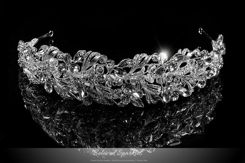Hasina Ribbon Cluster Statement Silver Headband | Swarovski Crystal - Beloved Sparkles
 - 1
