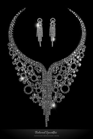Julie Art Deco Circles Cluster Necklace Set | Rhinestone