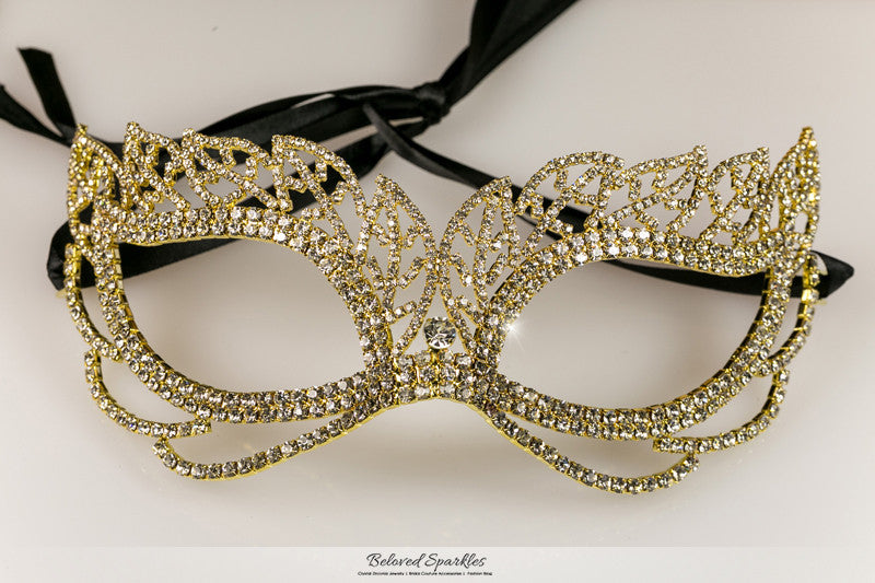 Keely Vintage Leaf Cluster Masquerade Mask | Gold | Crystal - Beloved Sparkles
 - 5