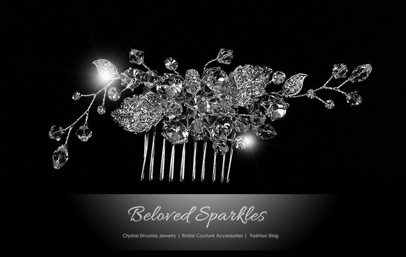 Derica Curved Leaves Hair Comb | Swarovski Crystal - Beloved Sparkles