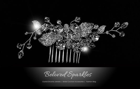 Derica Curved Leaves Hair Comb | Swarovski Crystal - Beloved Sparkles