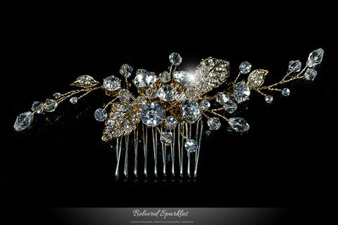 Derica Curved Leaves Gold Hair Comb | Swarovski Crystal - Beloved Sparkles